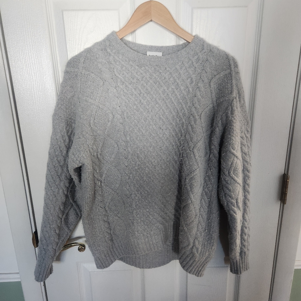 Sunday Best Aritzia Size XS Grey Cable Knit Peggy Crewneck Fishermans Sweater